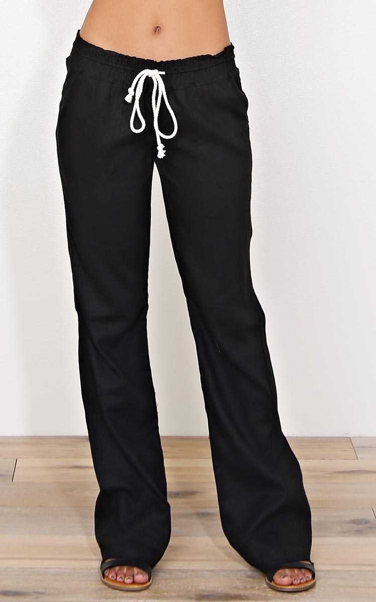 Black Bay Linen Pants - - Black in Size by Styles For Less