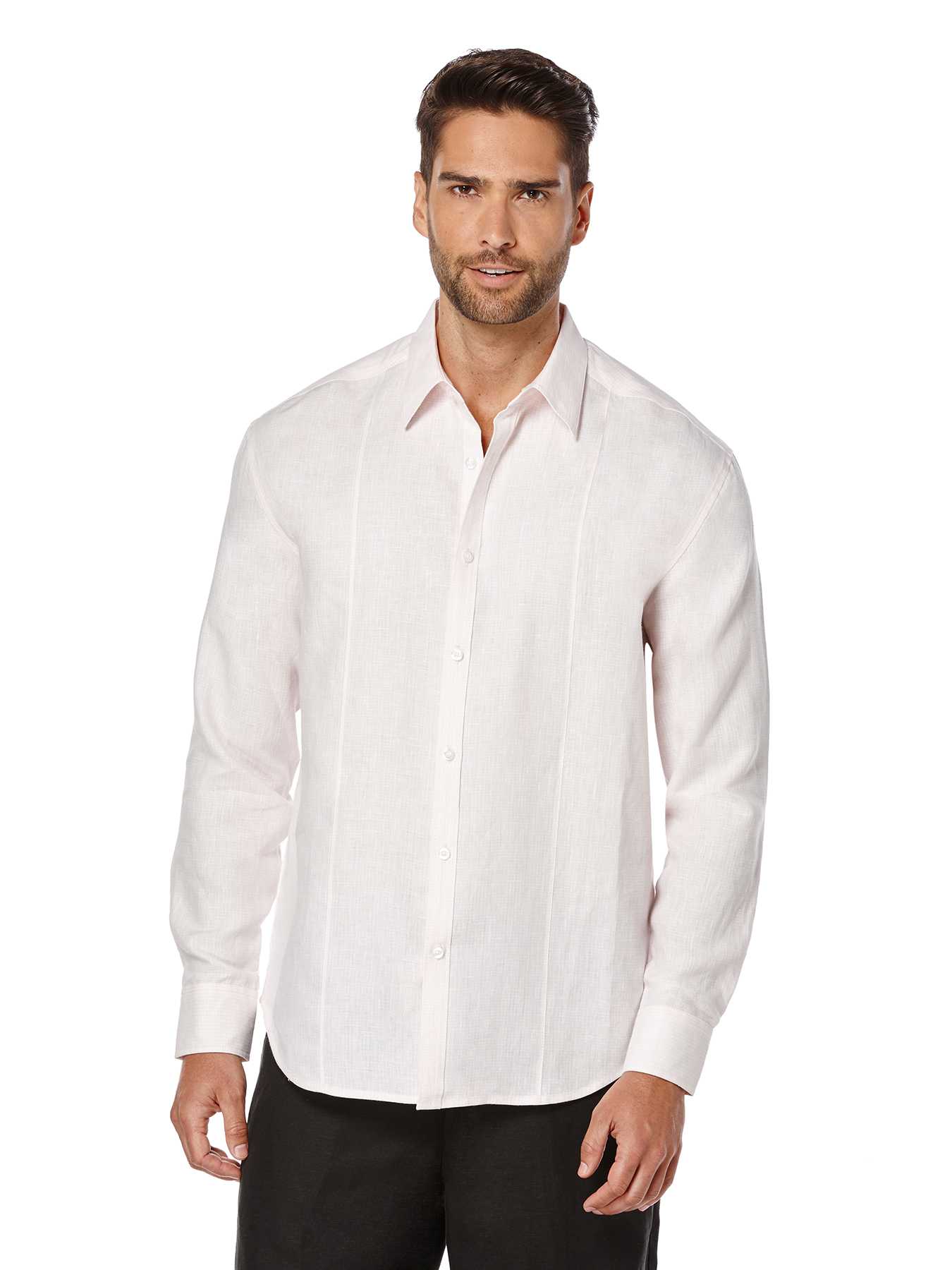 Cubavera 100% Linen Long Sleeve Front Tuck Gingham