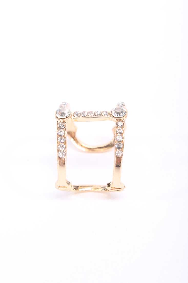 Gold I-Shape Rhinestone Design Ring