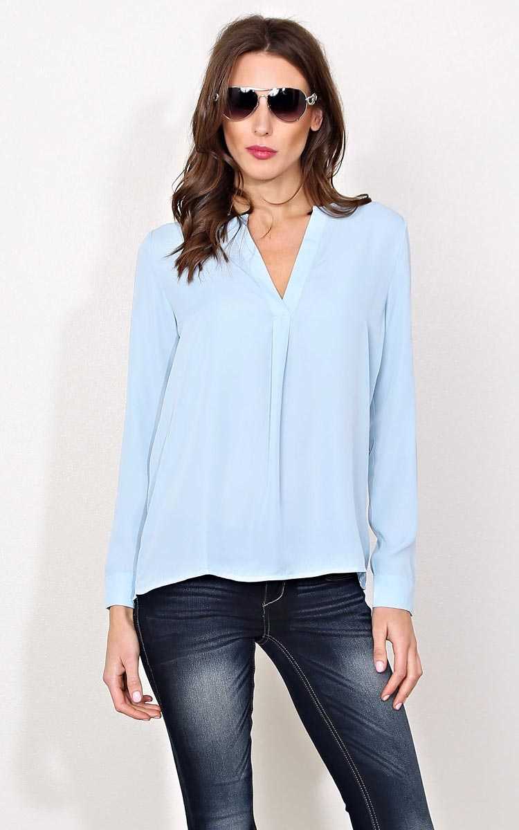 Michelle Split Neck Woven Top - MED - Lt Blue in Size Medium by Styles For Less