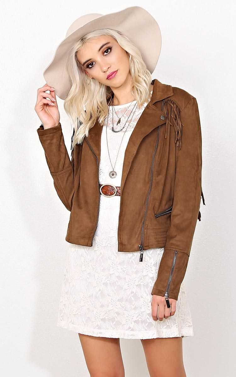 Rustic Range Fringe Moto Jacket - - Choco/Dkbr in Size by Styles For Less
