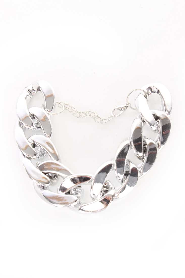 Silver High Polish Chain Link Over Sized Bracelet