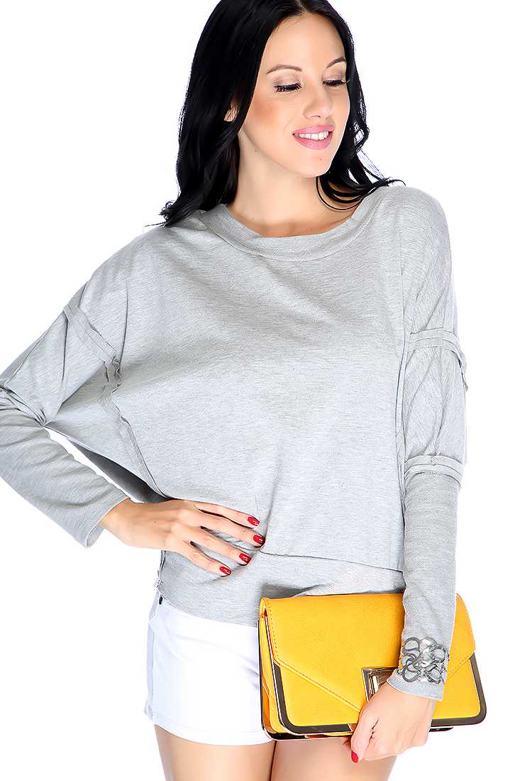 Grey Long Sleeve High Low Casual Top
