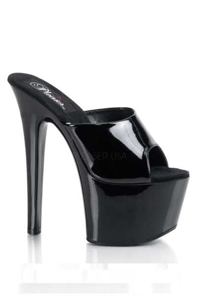 Black Patent Slip On Platform High Heels