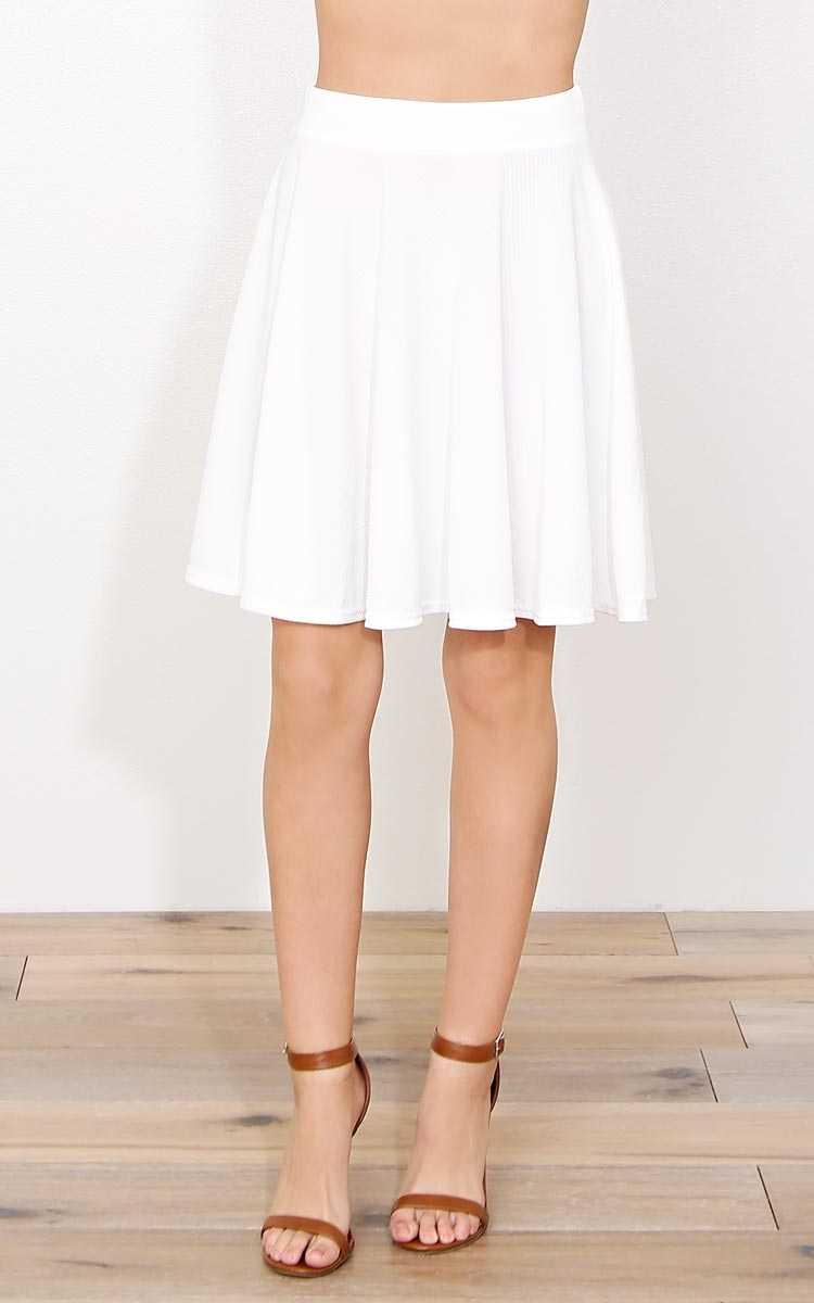 Katie Embossed Knit Skater Skirt - SML - White in Size Small by Styles For Less