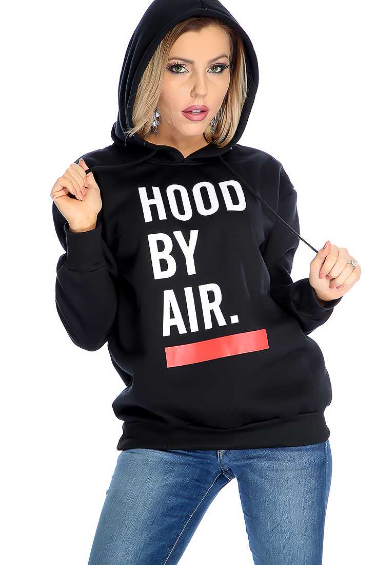 Casual Black Graphic Print Hooded Sweater