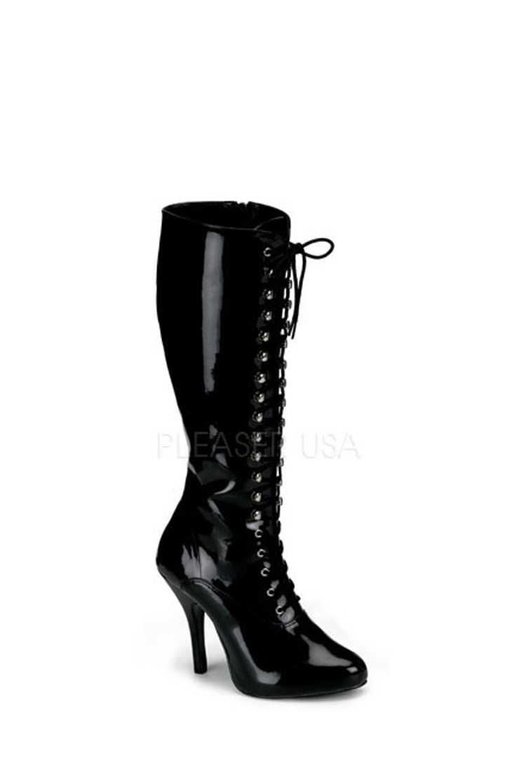 Black Lace Up Single Sole Boots Patent