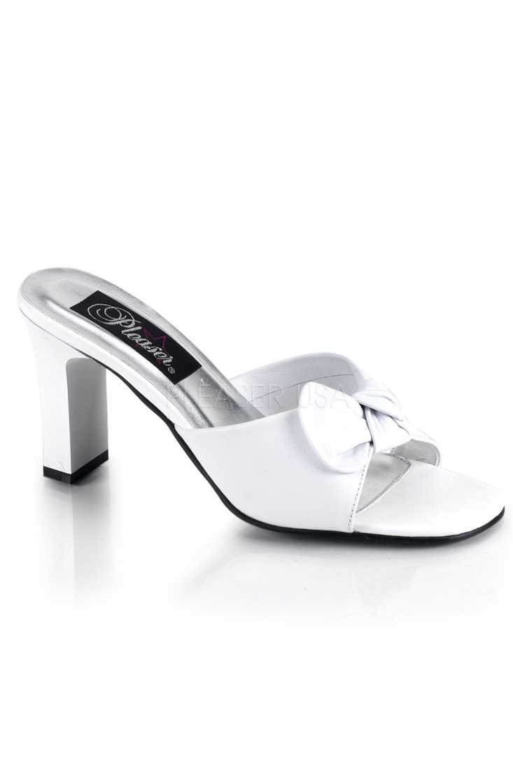 White Slip On Bow Tie Square Heel Heel Faux Leather