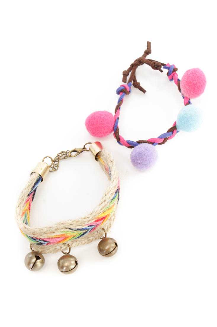 Rainbow Braided Bell Accent Bracelets