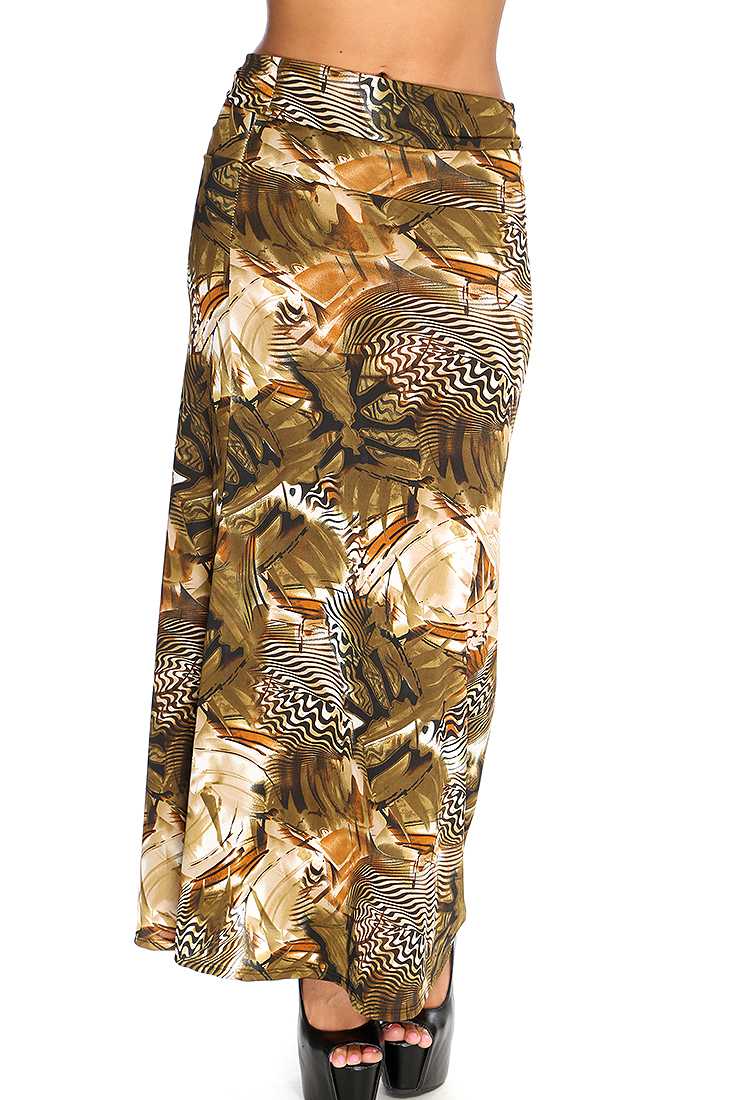 Forest Green Printed Folded Waistband Maxi Skirt