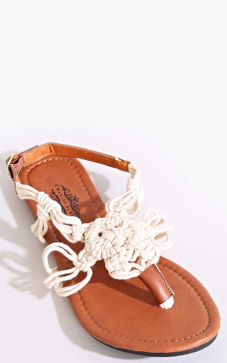 Pompano Beach Macrame Sandals - Ivry/Natrl in Size by Styles For Less
