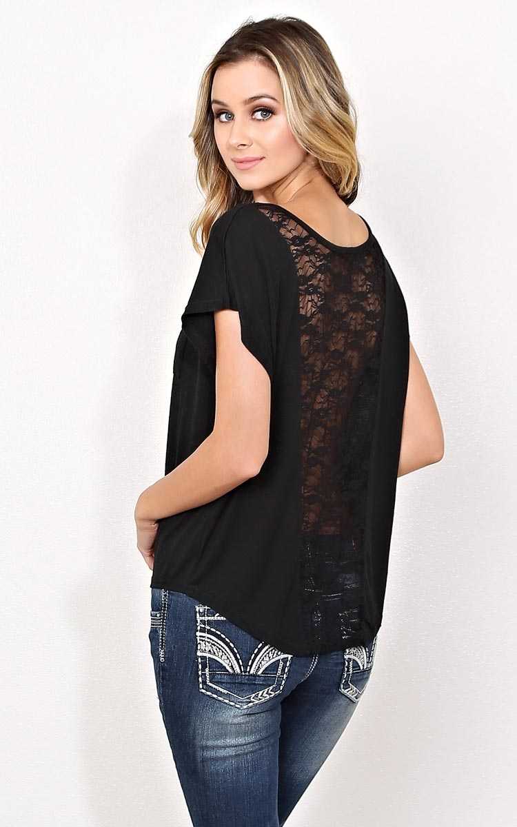 Hudson Knit Lace Back Top - MED - Black in Size Medium by Styles For Less