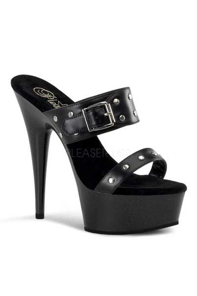 Black Faux Leather Wooden Platform High Heels