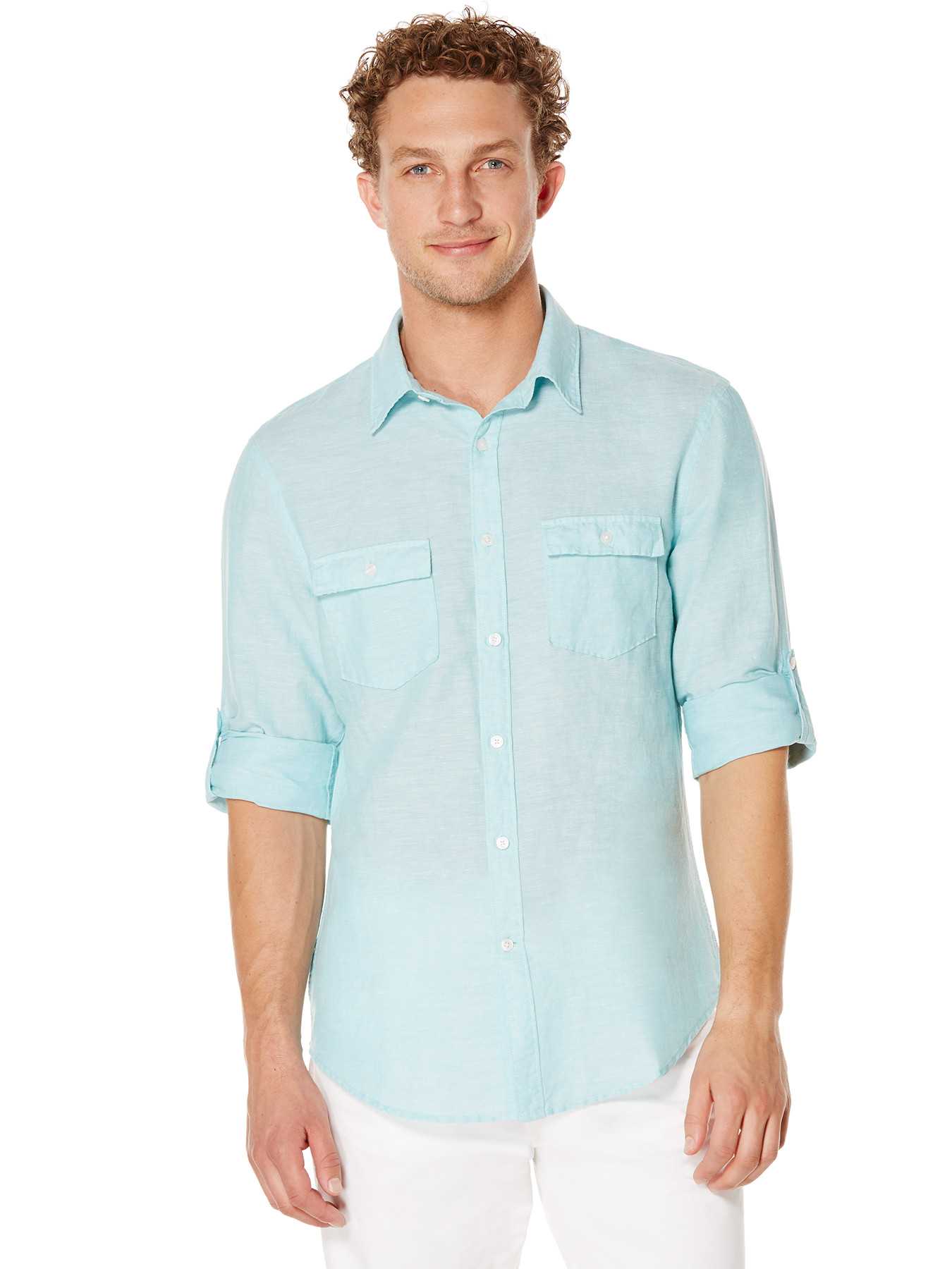 Perry Ellis Roll Sleeve Linen Shirt