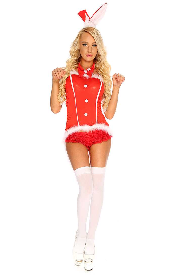 Red Faux Fur Sexy Bunny Costume