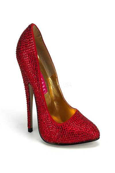 Red Rhinestones Dramatic Arch Pointy Toe Pumps High Heels