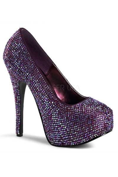 Purple Iridescent Satin Rhinestone Platform Pump High Heels