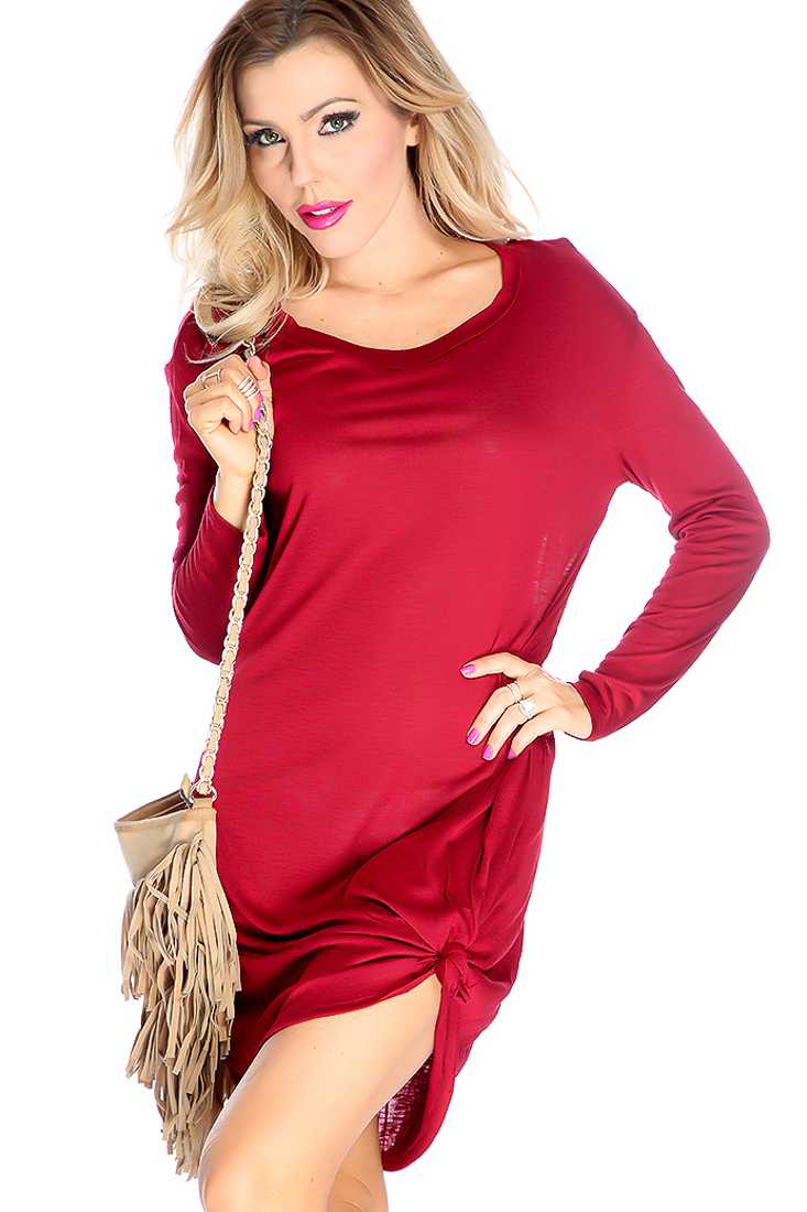 Sexy Burgundy Long Sleeve Round Neck Dress