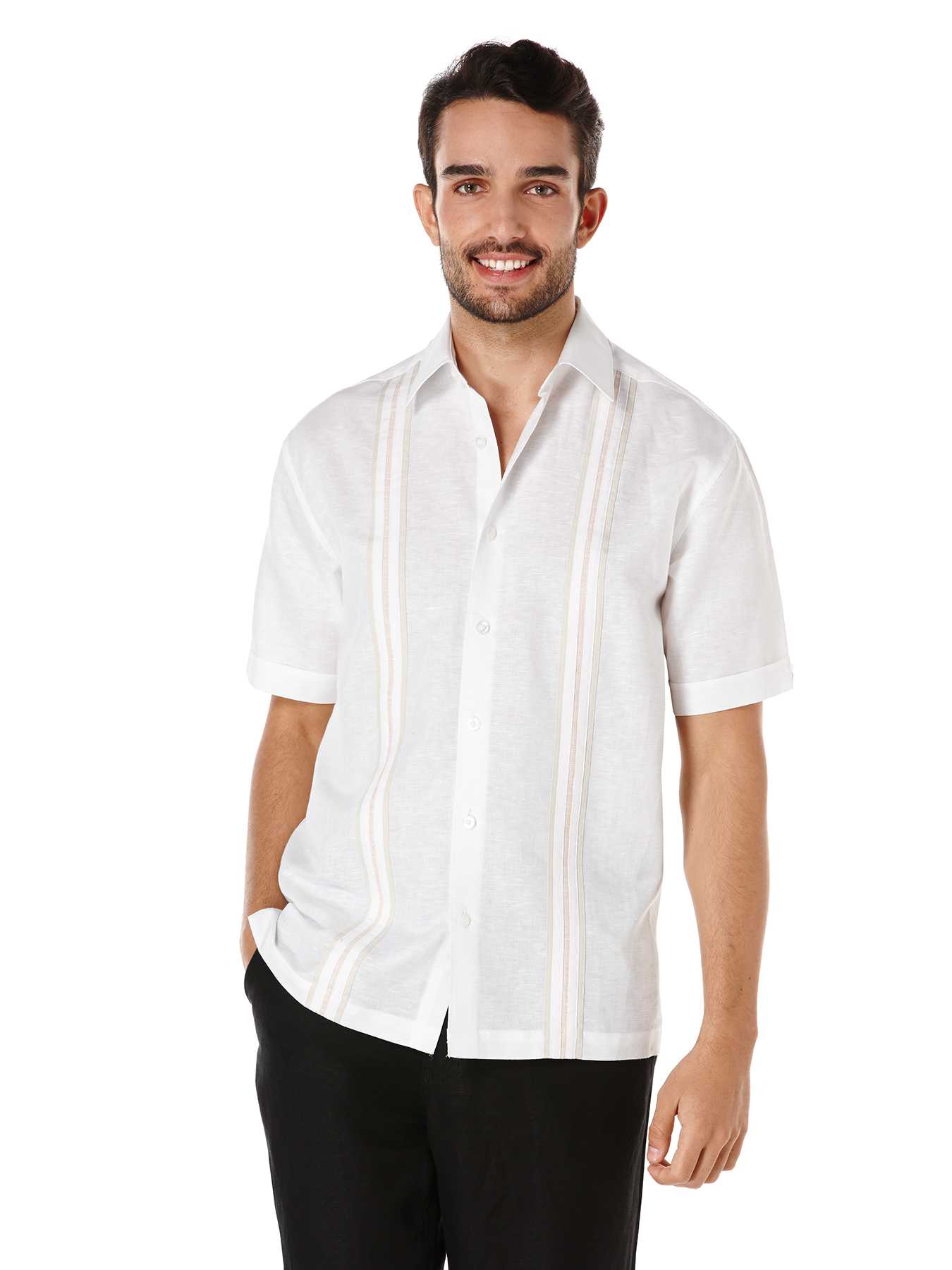 Cubavera Linen Cotton Short Sleeve Tricolor Insert Panel