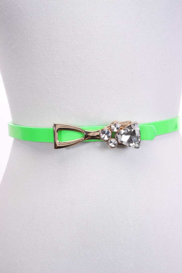 Lime Patent Faux Leather Slender Rhinestone Buckle Belt