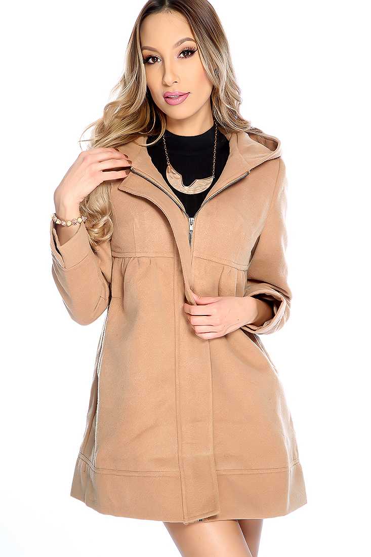 Beige Long Sleeve Zip Up Jacket