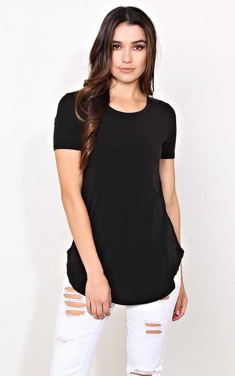 Jersey Girl Scooped Knit Top - SML - Black in Size Small by Styles For Less