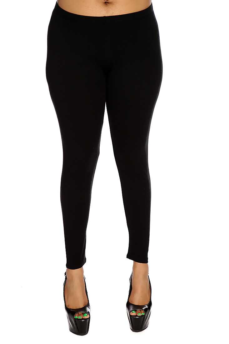 Black Simple Plus Size Casual Leggings
