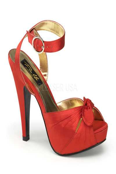 Red Satin Fabric Knotted Strapped Peep Toe High Heels