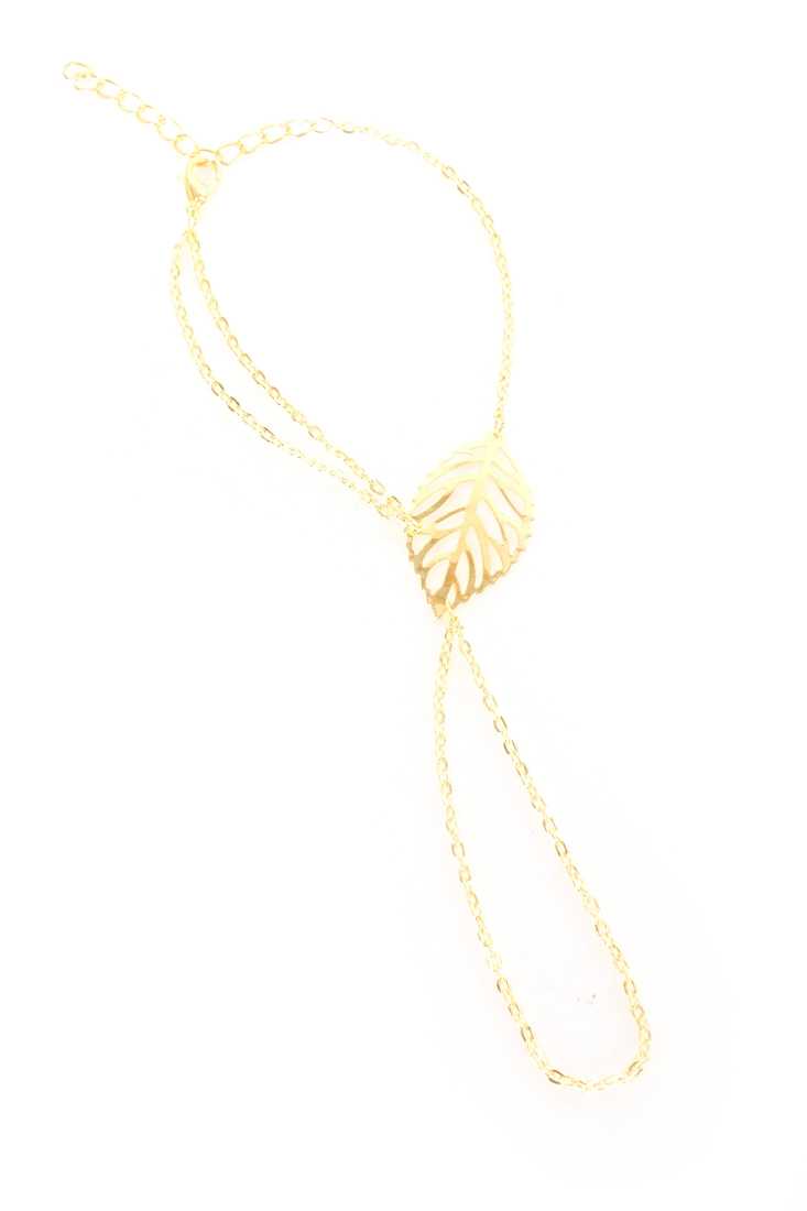 Gold High Polish Cut Out Leaf Ring Bracelet