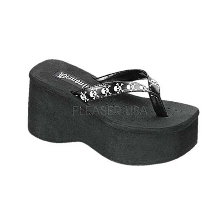 Black Skull Pattern Platform Sandals Faux Leather