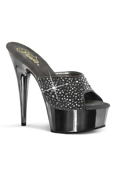 Dark Grey Pewter Faux Suede Rhinestone High Heels