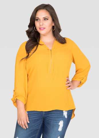 Hi-Lo Zip Front Blouse