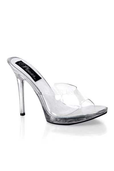 Clear Faux Leather Slip On Peep Toe High Heels