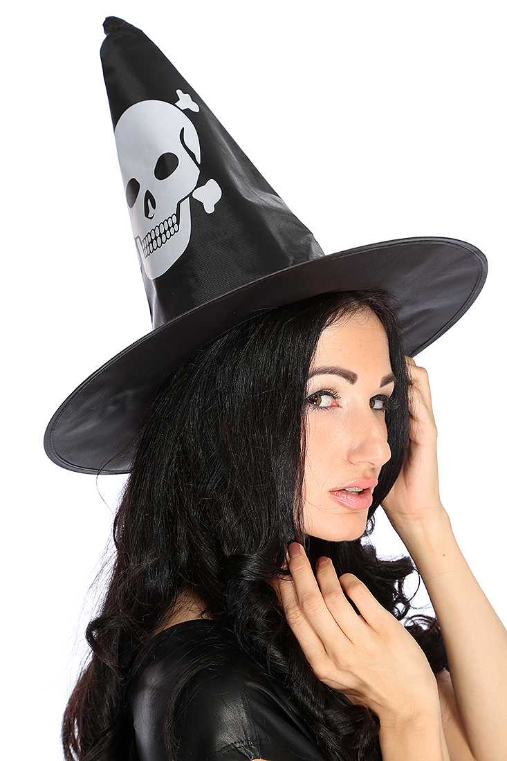 1 PC Black Skull Print Witch Hat
