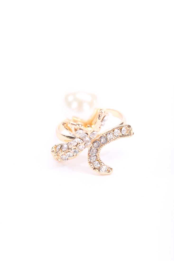 Gold Rhinestone Accent Faux Pearl High Polish Ring