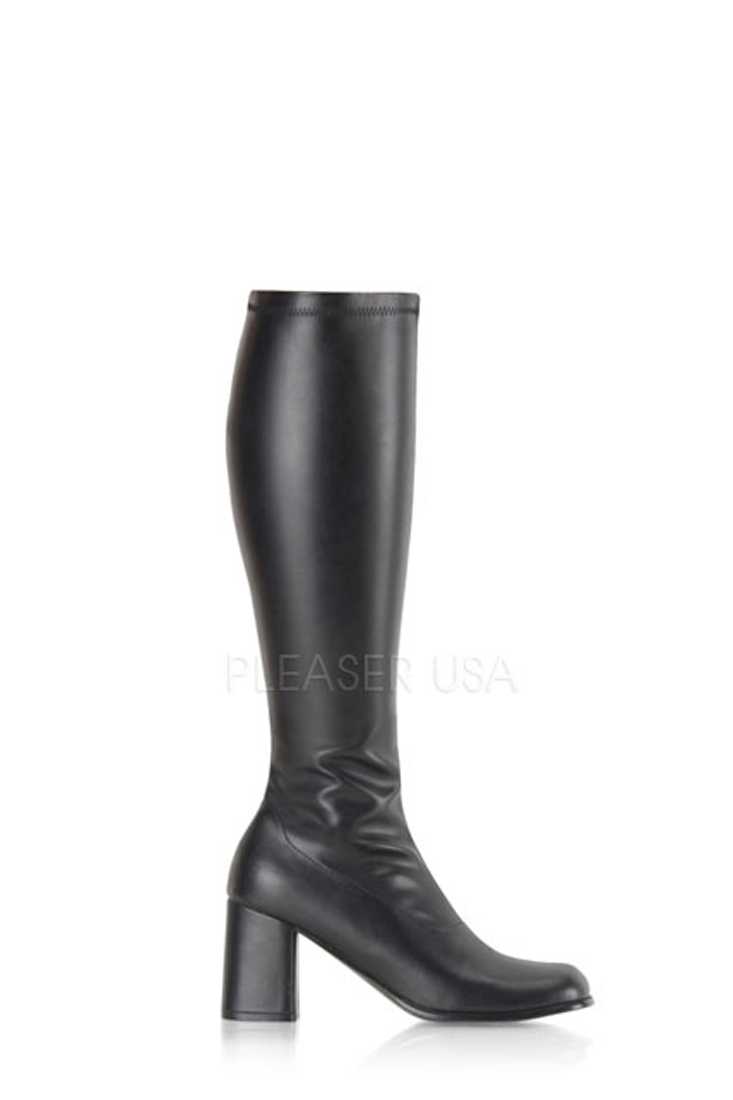Black Chunky Heel GoGo Boots Faux Leather