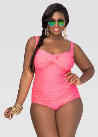 Shirred Power Mesh Swimsuit