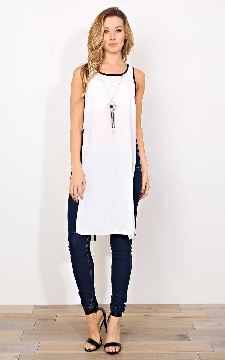 Roman Woven Necklace Top - SML - White/Black in Size Small by Styles For Less