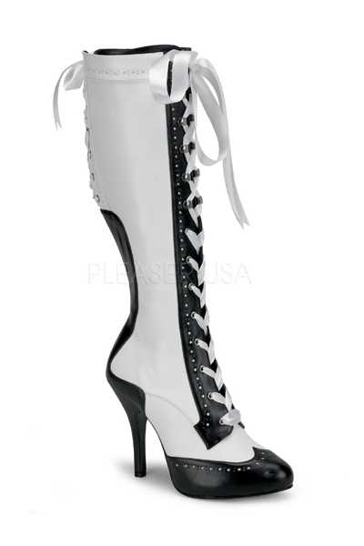 White Black Faux Leather Two Tone Laced Up Boots