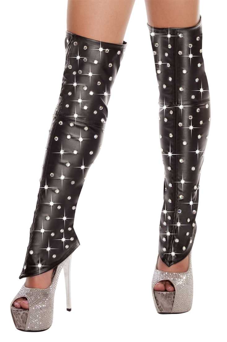 Black Leatherette Leg Warmer with Rhinestone Detail