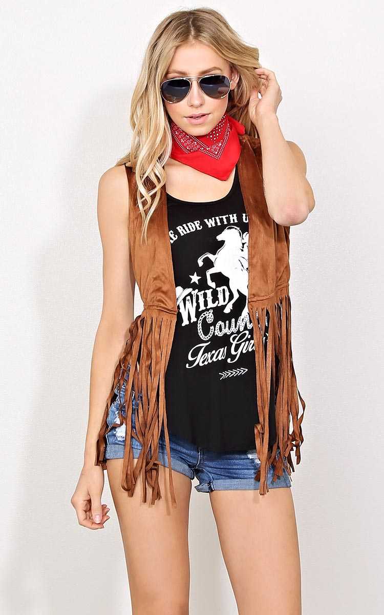 Cognac Showdown Faux Suede Vest - MED - Choco/Dkbr in Size Medium by Styles For Less