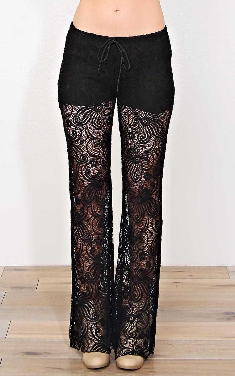 Rosalie Sheer Lace Palazzo Pants - - Black in Size by Styles For Less