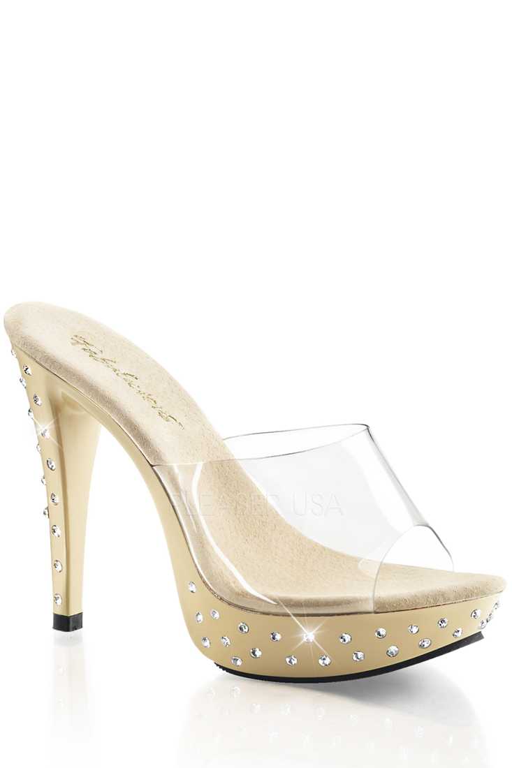 Clear Cream Rhinestone Platform High Heels PVC