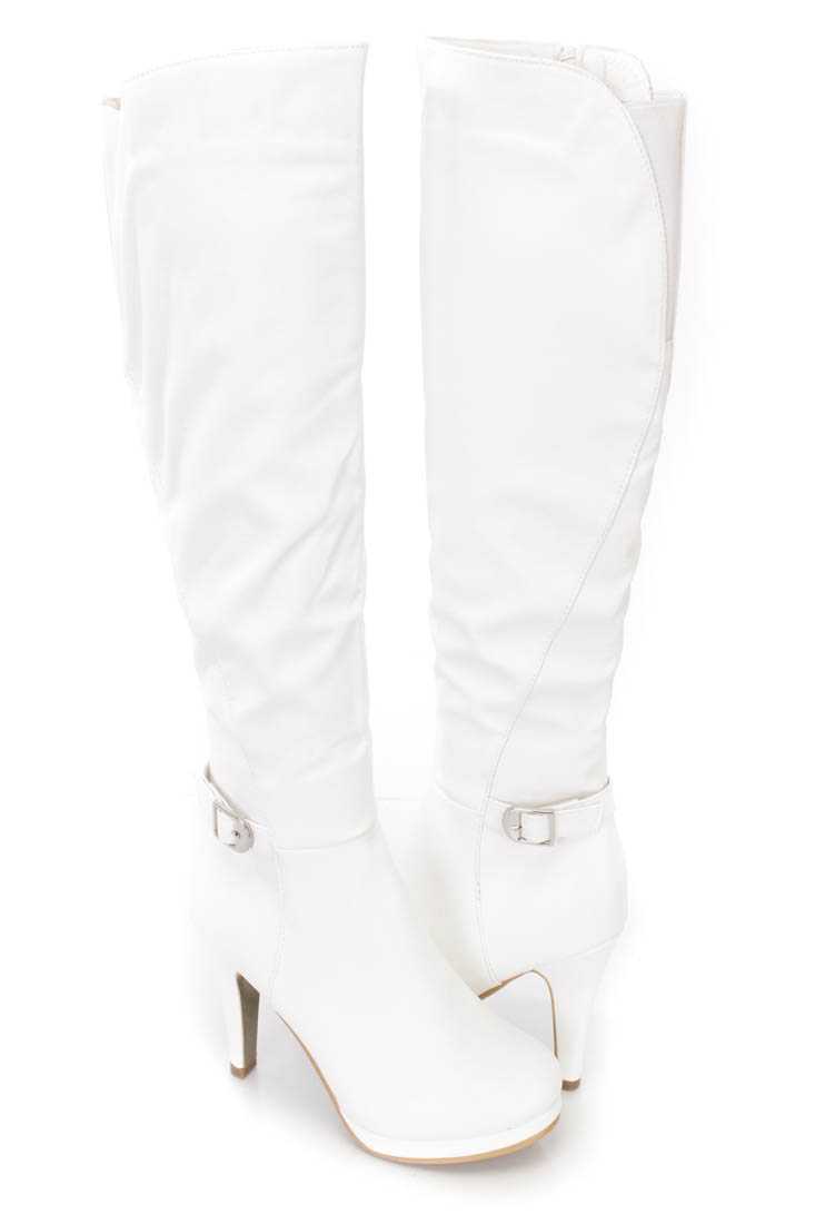 White Strappy High Heel Boots Faux Leather