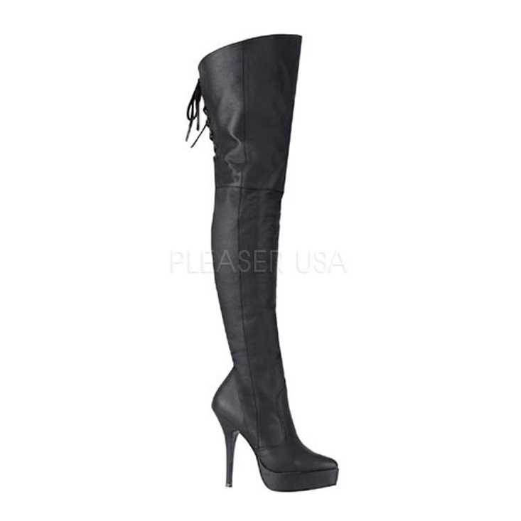 Black Thigh High Heel Boots Leather