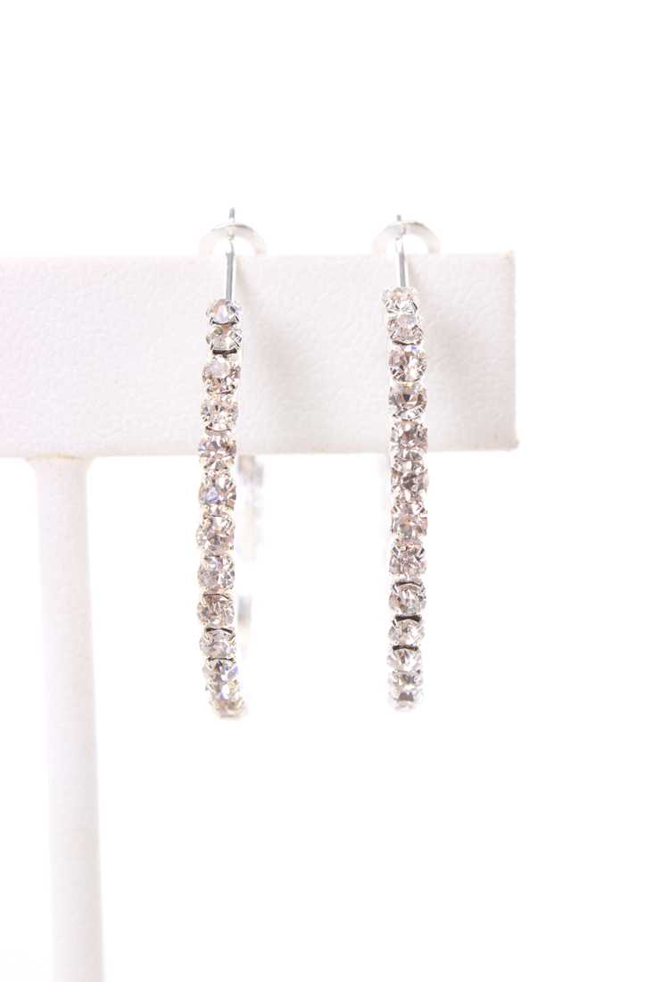 Silver Rhinestone High Polish Metal Hoop Earrings