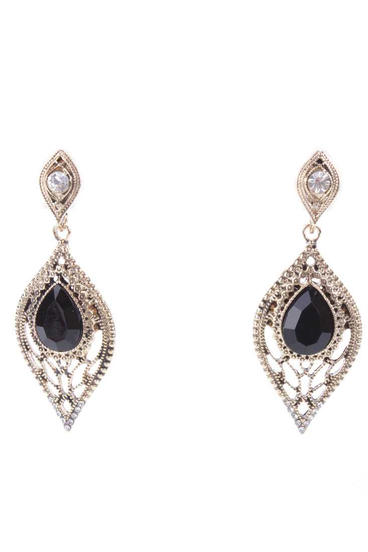 Black Gold Intricate Design Faceted Beaded Tear Drop Earrings
