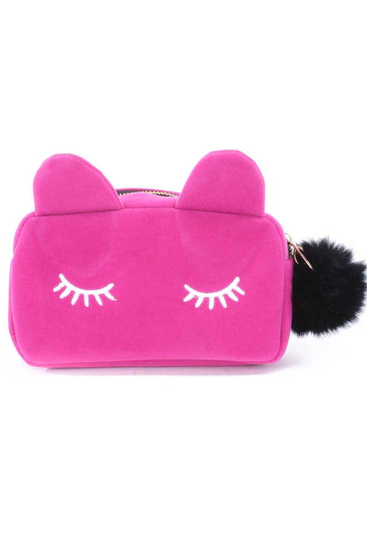 Fuchsia Velvet Embroidered Eyelash Ear Mini Clutch