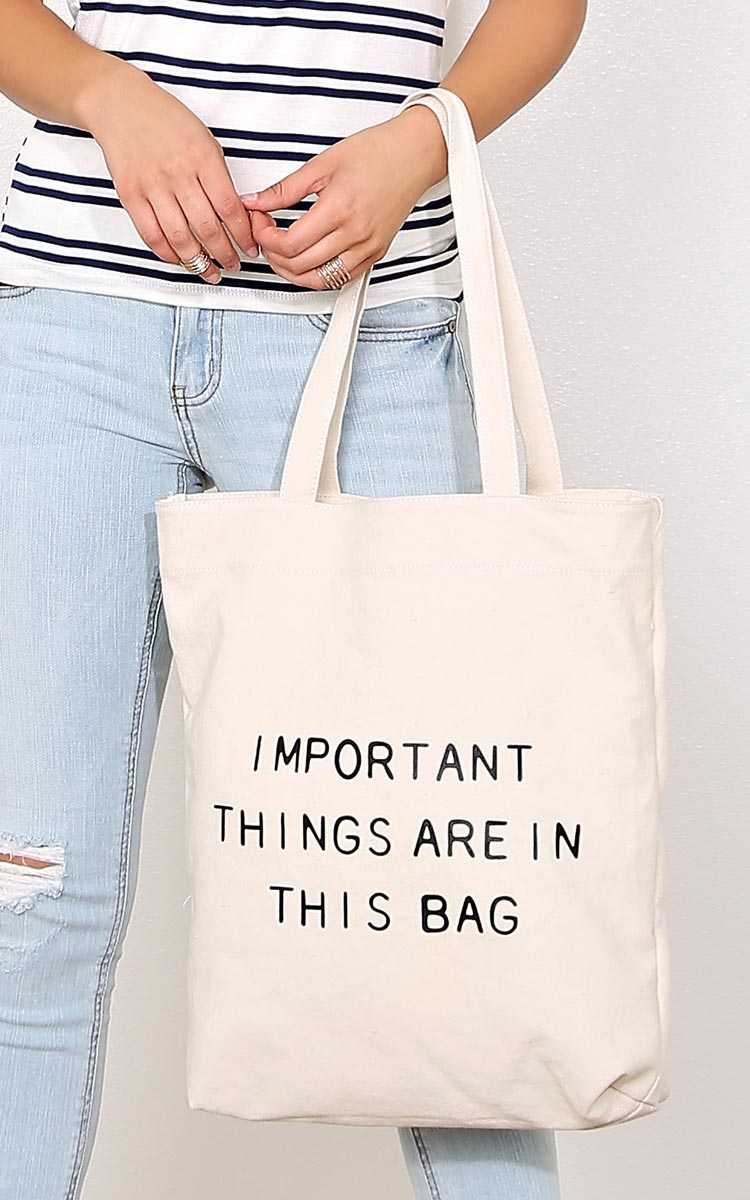 IMPORTANT THINGS Canvas Tote Bag - N/S - Ivry/Natrl by Styles For Less