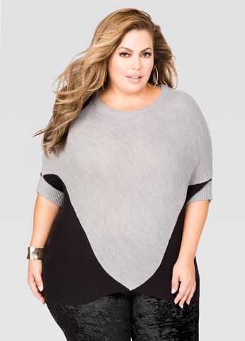 Colorblock Poncho Sweater